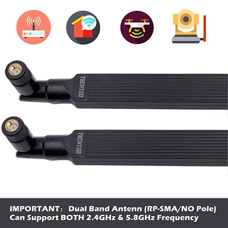 WiFi Antenna Dual Band 9 dBi 2458GHz for Router AP Security IP Camera USB Card Adapter PCI PCIe Cards Range Extender PC Desktop Drone PS4 Build RPSMA 2Pack