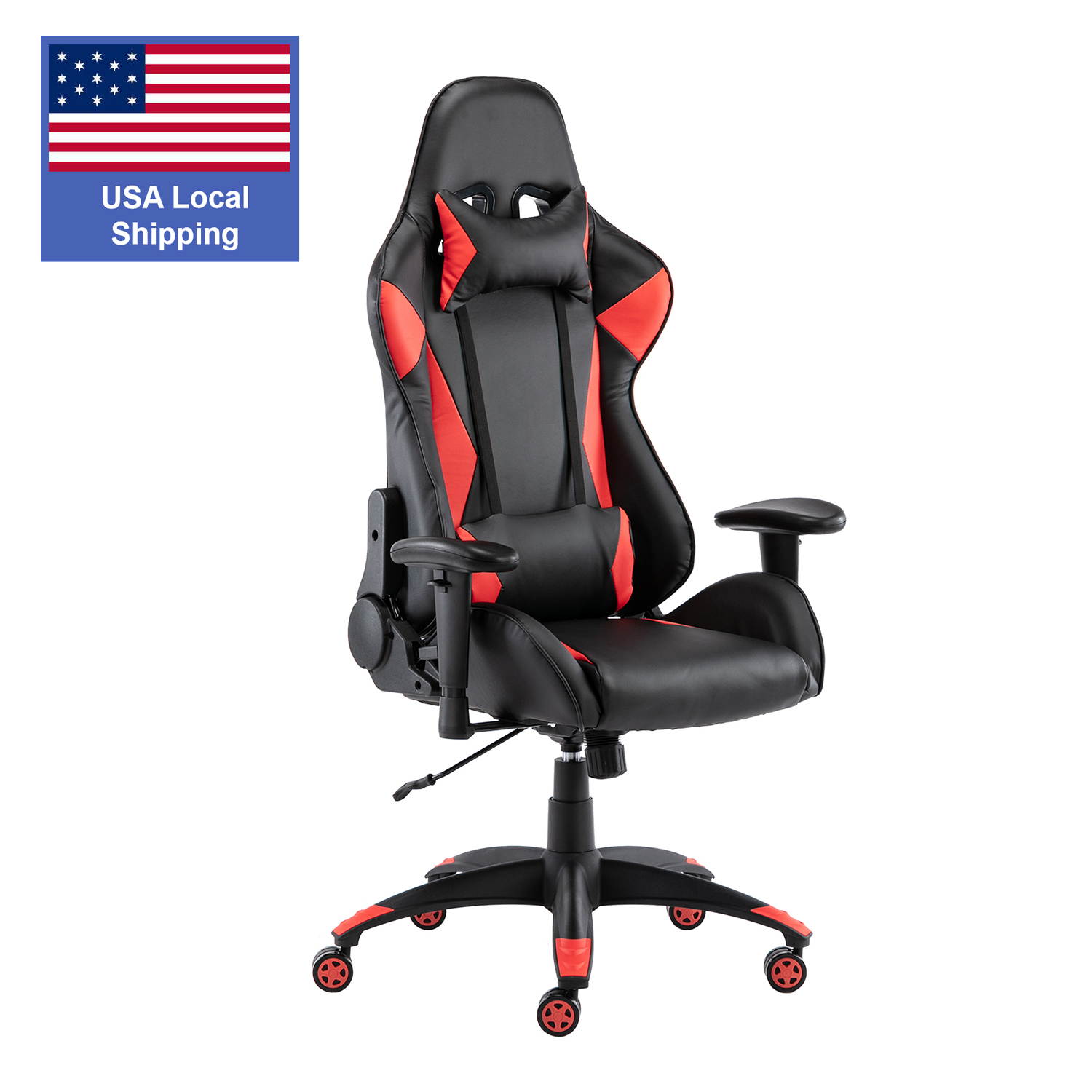 SMUGDESK Gaming Chair,Ergonomic Racing Office Chair High Back Task Chair Swivel PU Leather Computer Desk Chair Adjustable with Lumbar Support Headrest,Red
