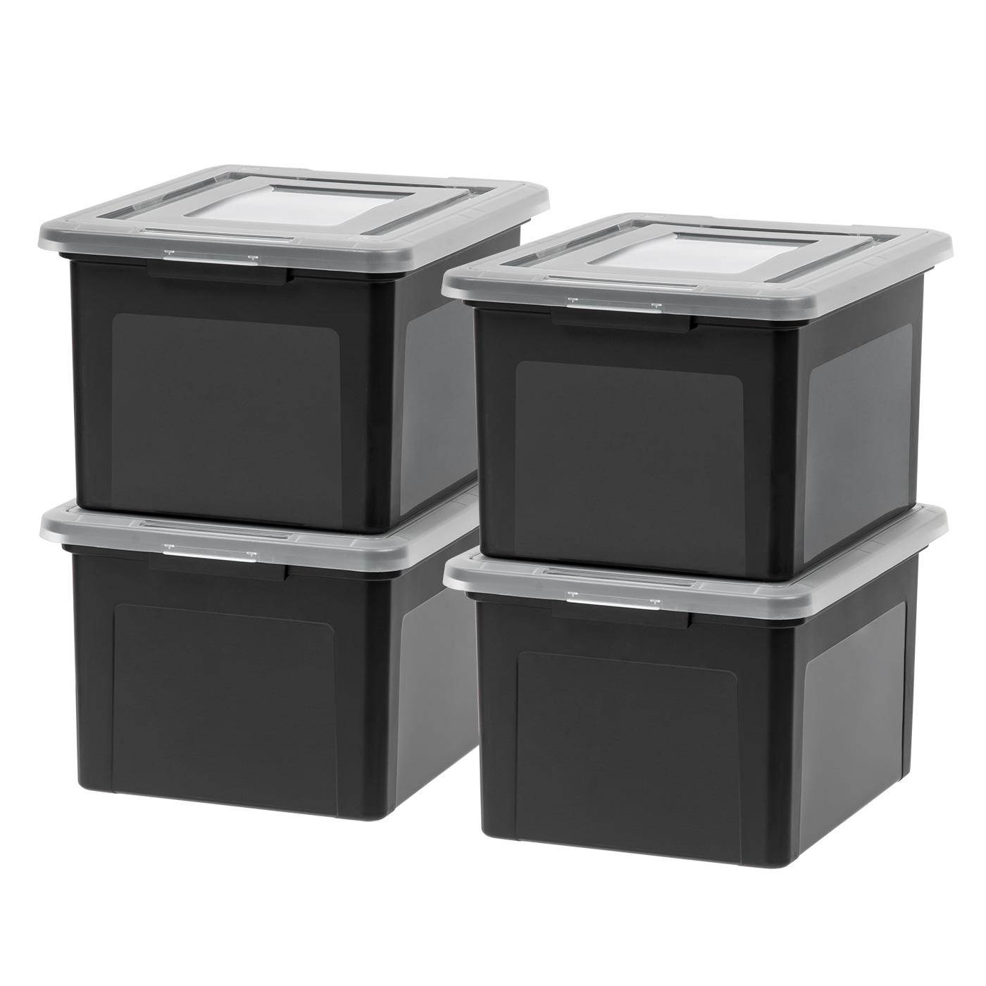IRIS Dual Purpose Letter and Legal Size File Box, 4 Pack, Black/Clear