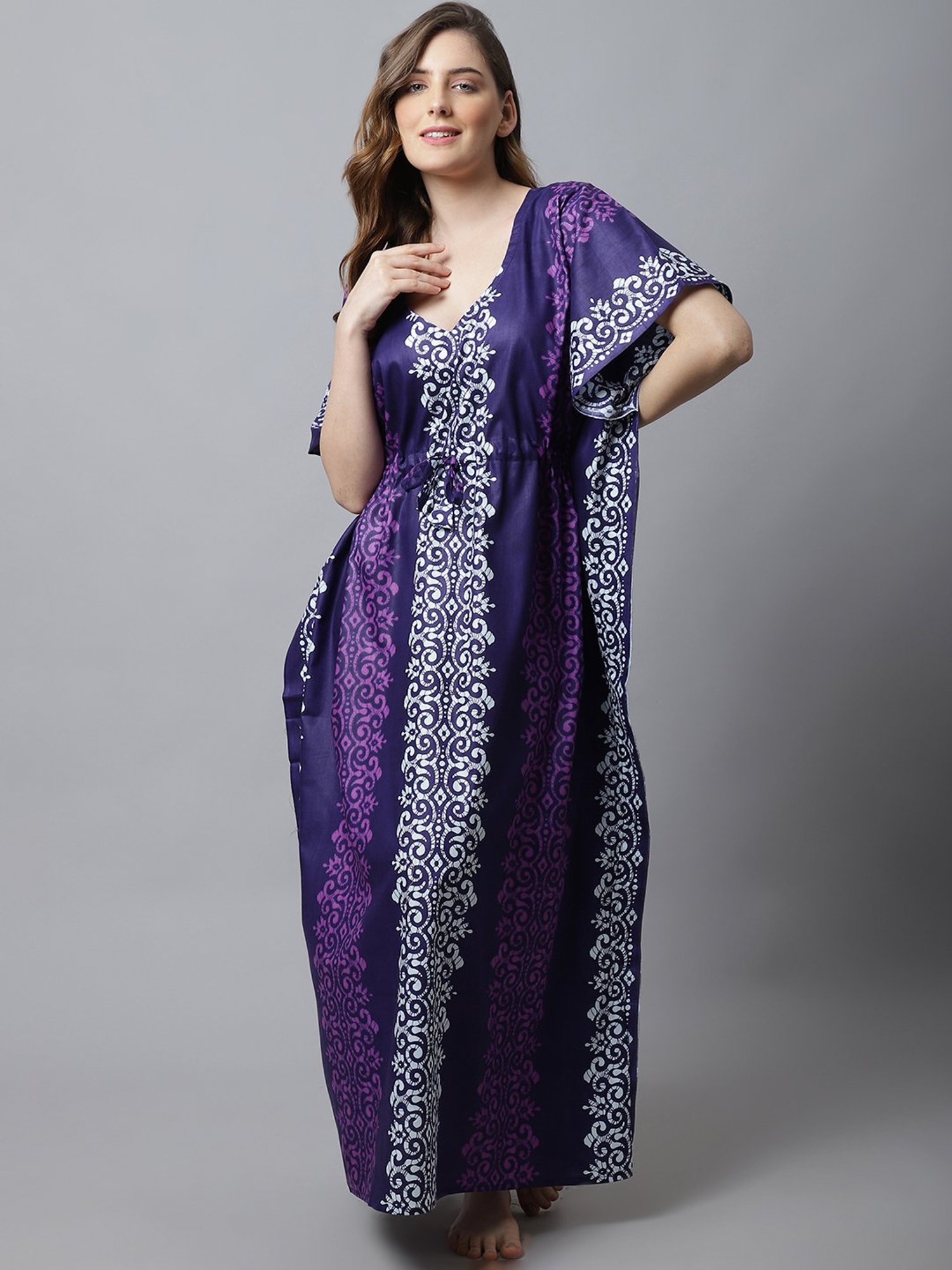 Secret Wish Purple Printed Kaftan Nighty