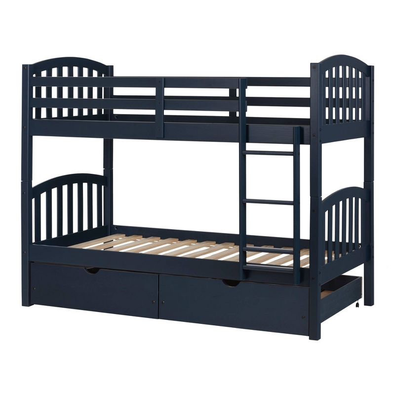 Twin Asten Bunk Beds and Rolling Drawers Set  Navy Blue  - South Shore