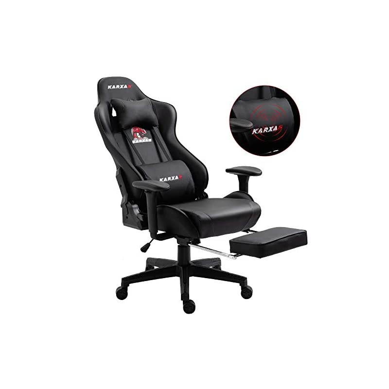 Adjustable Gaming Chair - Upgrade Office Mute Gaming Chair PC with Footrest and Lumbar Pillow Support Massage Comfortable High-Back PU Leather Computer Seat for Adults (Black)