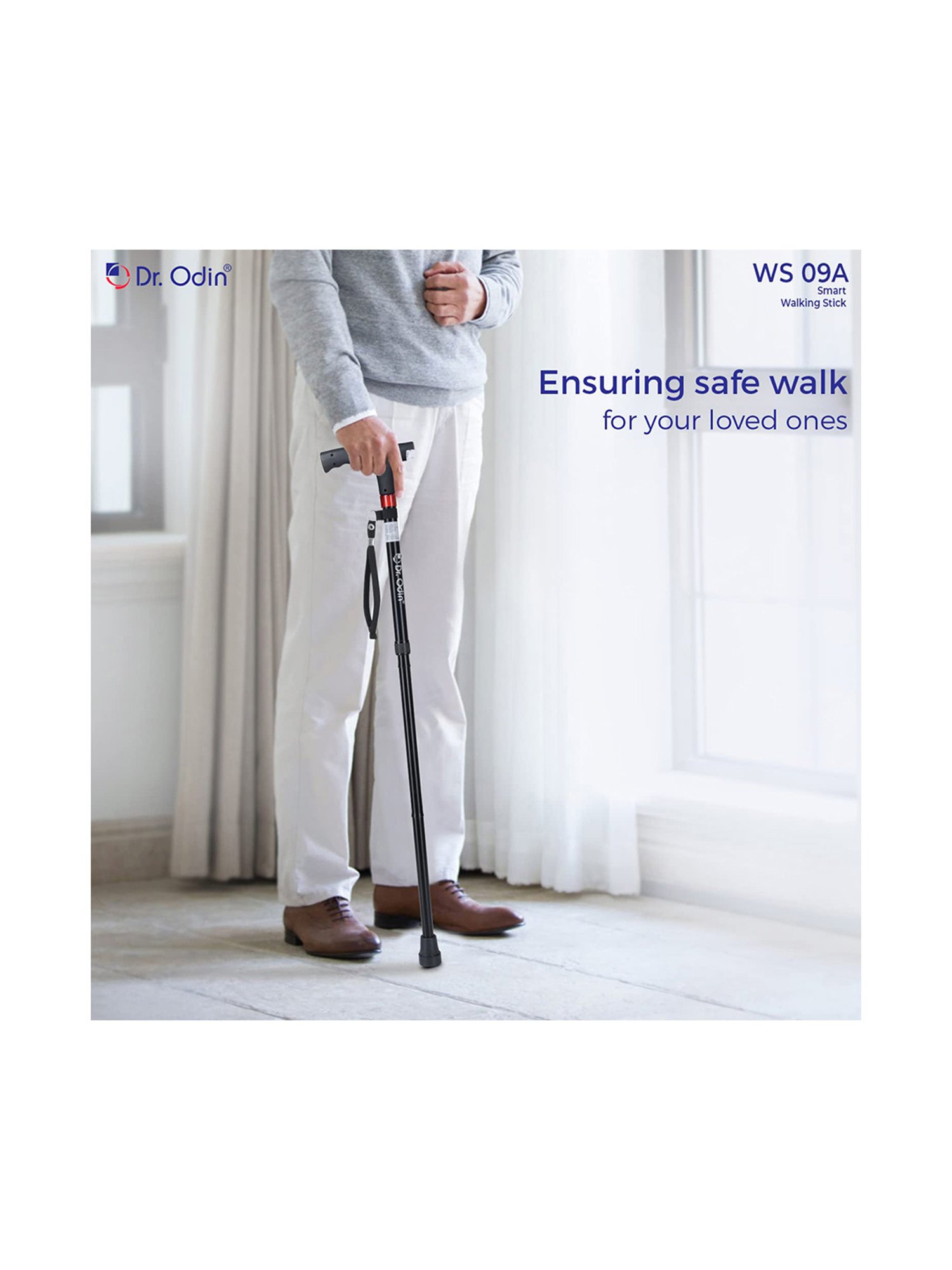 Dr. Odin Foldable Smart Walking Stick with FM Radio and SOS (Black)