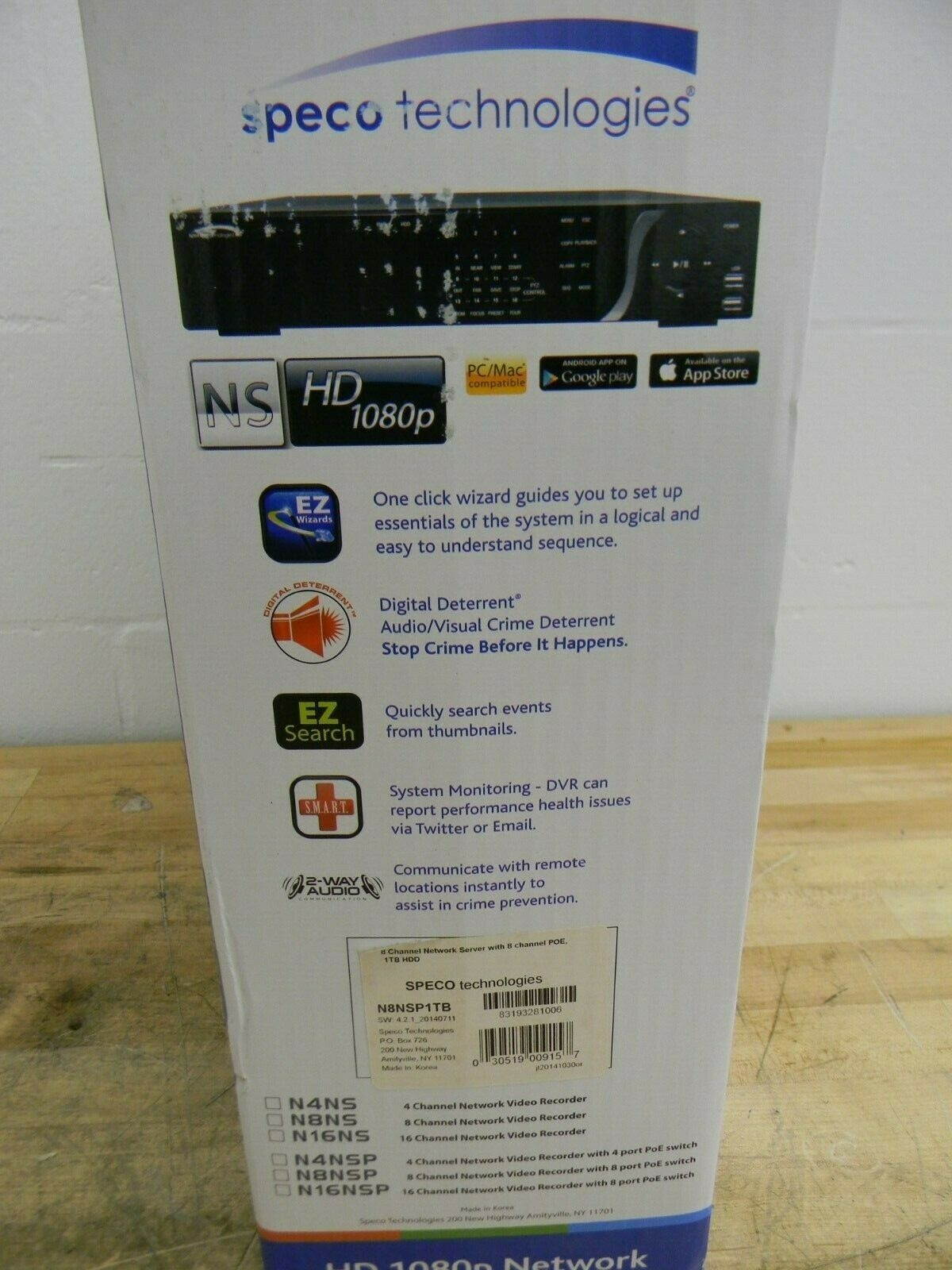 Speco Technologies HD 1080p 8 Channel Network Video Recorder w/ 4 Port PoE