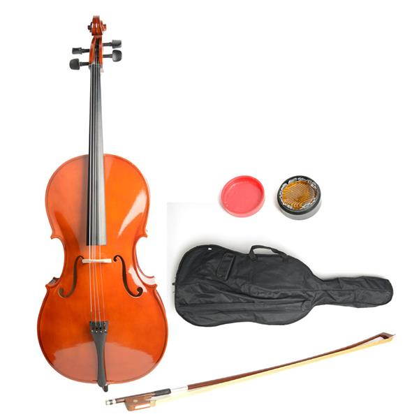 4/4 Acoustic Cello + Case + Bow + Rosin Wood Color Beautiful Varnish Finishing (Retro Color)