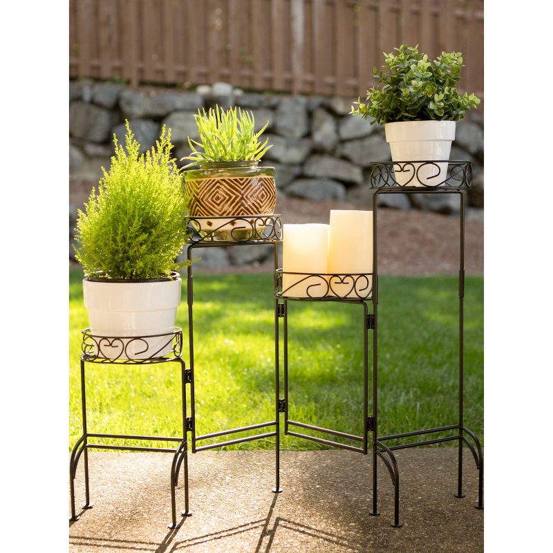8.5" Indoor/Outdoor Metal Four-Tier Plant Stand Screen Black - Zings & Thingz