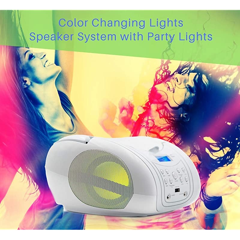 CP556 Boombox with Cd Player Mp3 | Portable Radio CDPlayer Stereo with USB | Cd Player for Kids | LED Light | Headphone Jack 35mm CDRadio White