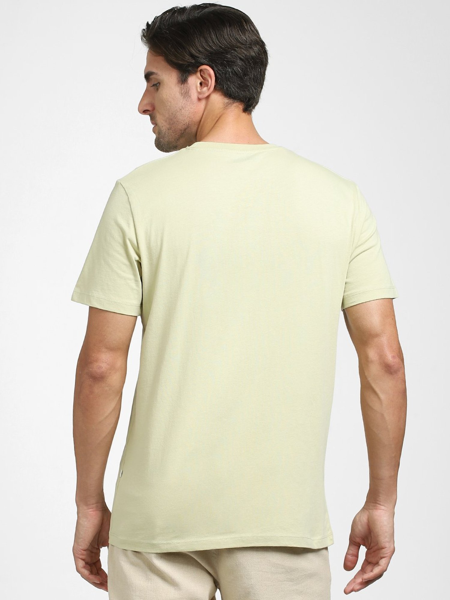 SELECTED HOMME Light Green Regular Fit Cotton Crew T-Shirt