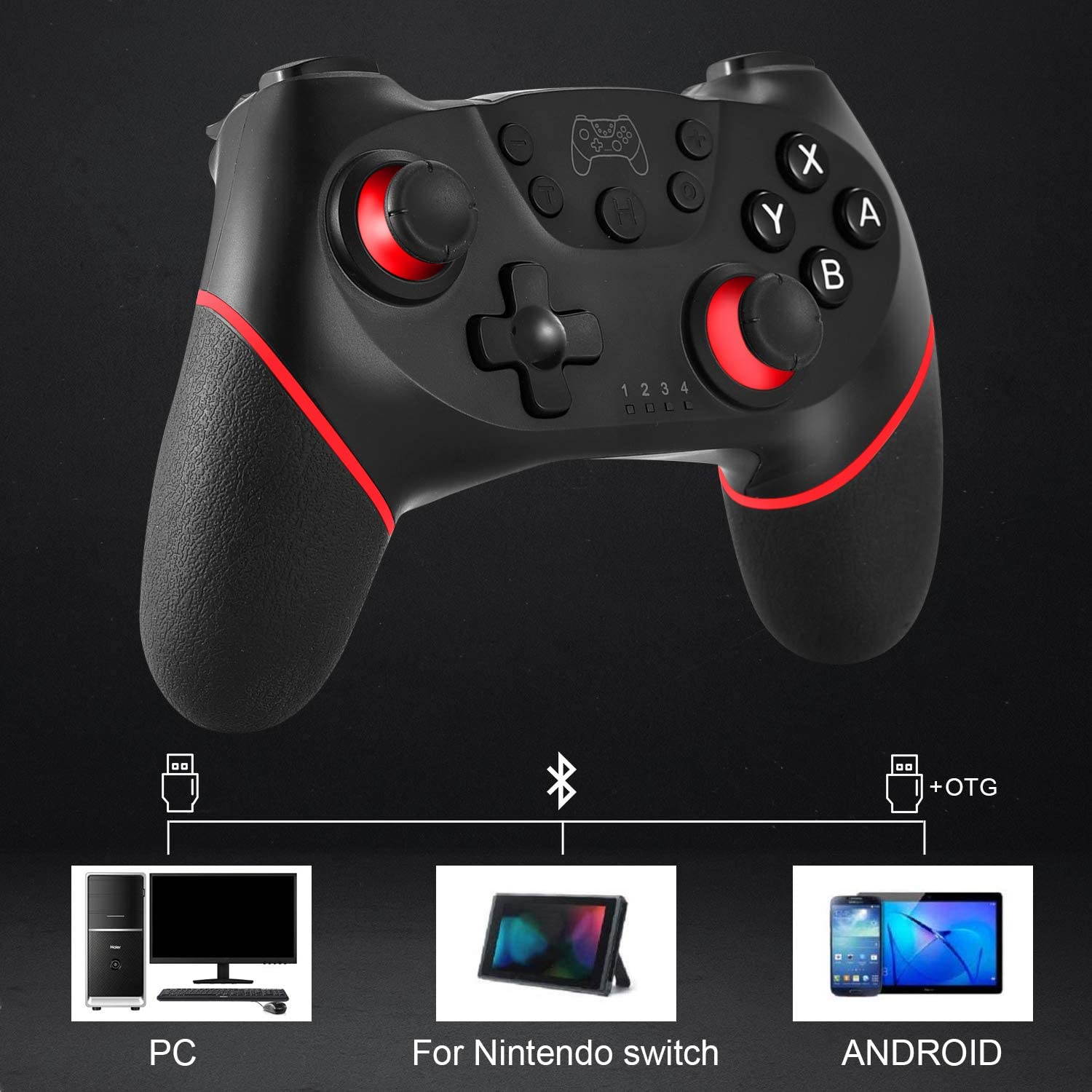 Wireless Pro Controller Compatible with Nintendo Switch (Red)