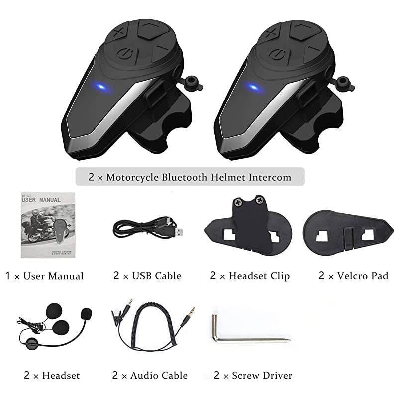 Motorcycle Bluetooth Headset, BT-S3 1000m 3 Riders Group Motorbike Helmet Bluetooth Communication System Headphones for Ski Universal Wireless Interphone Intercom(New Version,Pack 2)