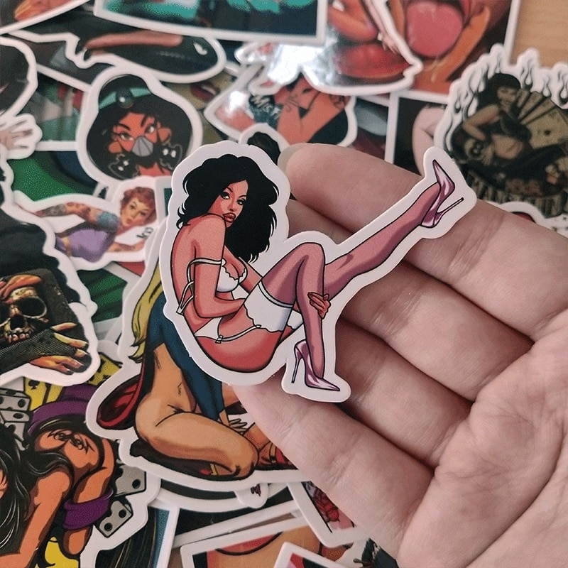 50 Pieces Pvc Waterproof Tease Vulgar Sexy Beauty Girls Stickers For PC Laptop Macbook Pro Keyboard Luggage Decal Bottles