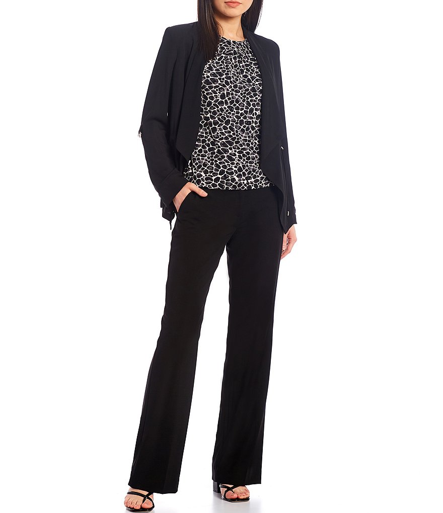 Calvin Klein Petite Size Woven Drape Collar Open Front Roll-Tab Sleeve Flyaway Jacket