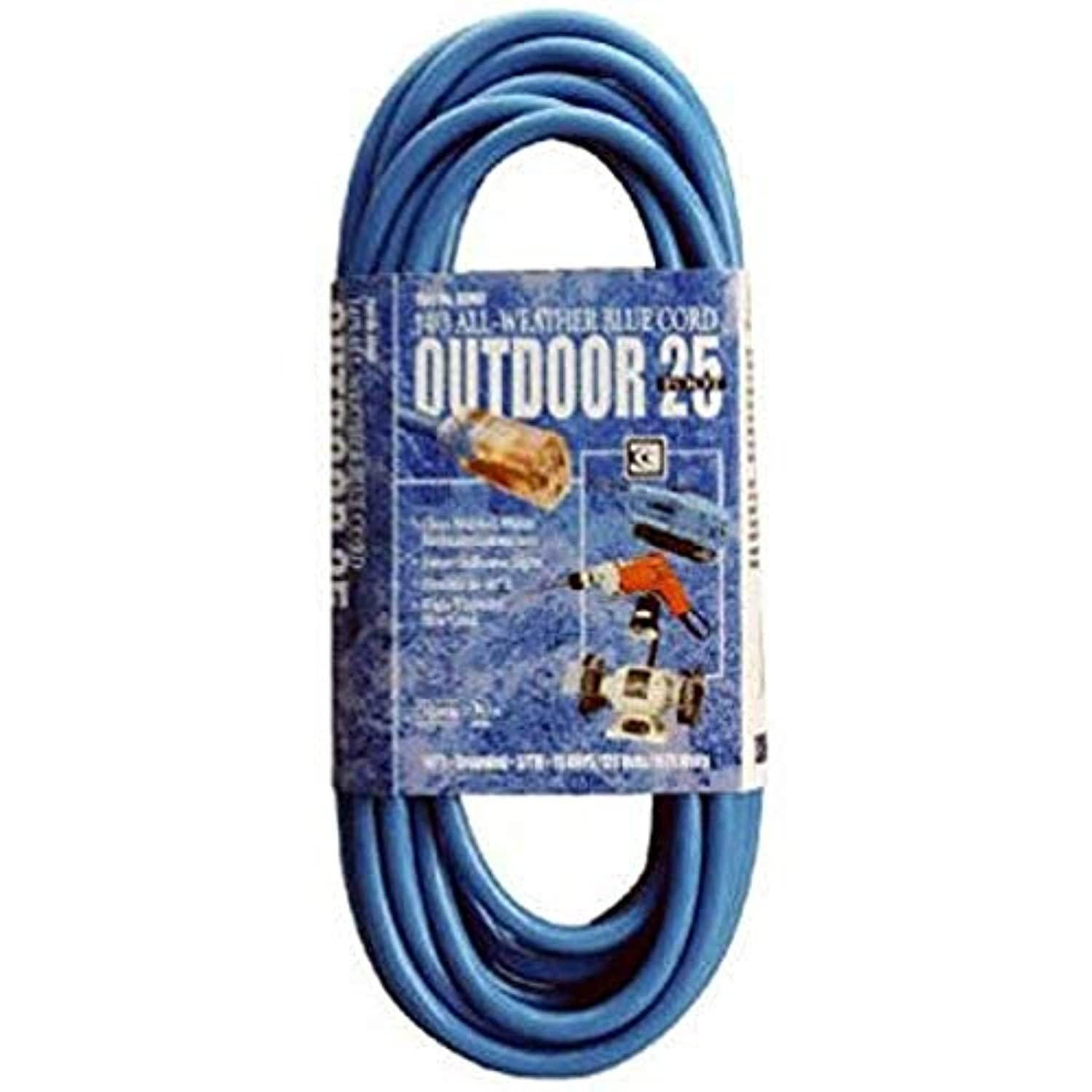 coleman cable 2467 14/3 sjtw low-temp outdoor extension cord with lighted end, 25-foot
