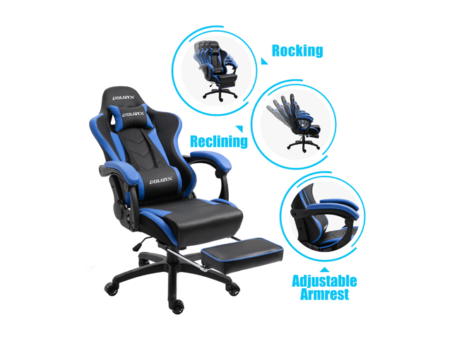 Dowinx Gaming Chair Ergonomic Office Recliner for Computer with Massage Lumbar Support, Racing Style Armchair PU Leather E-Sports Gamer Chairs with Retractable Footrest (Black&Gray)
