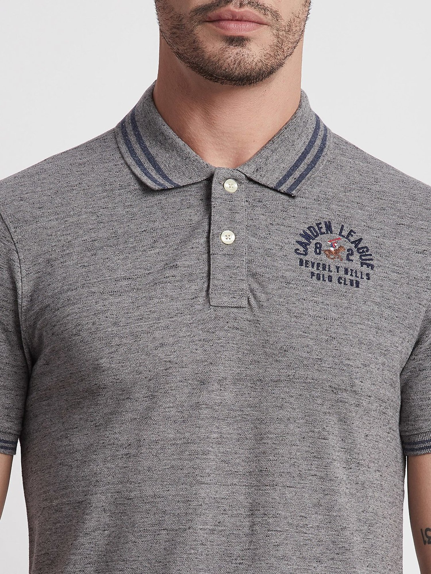 Beverly Hills Polo Club Grey Melange Regular Fit Pure Cotton Polo T-Shirt