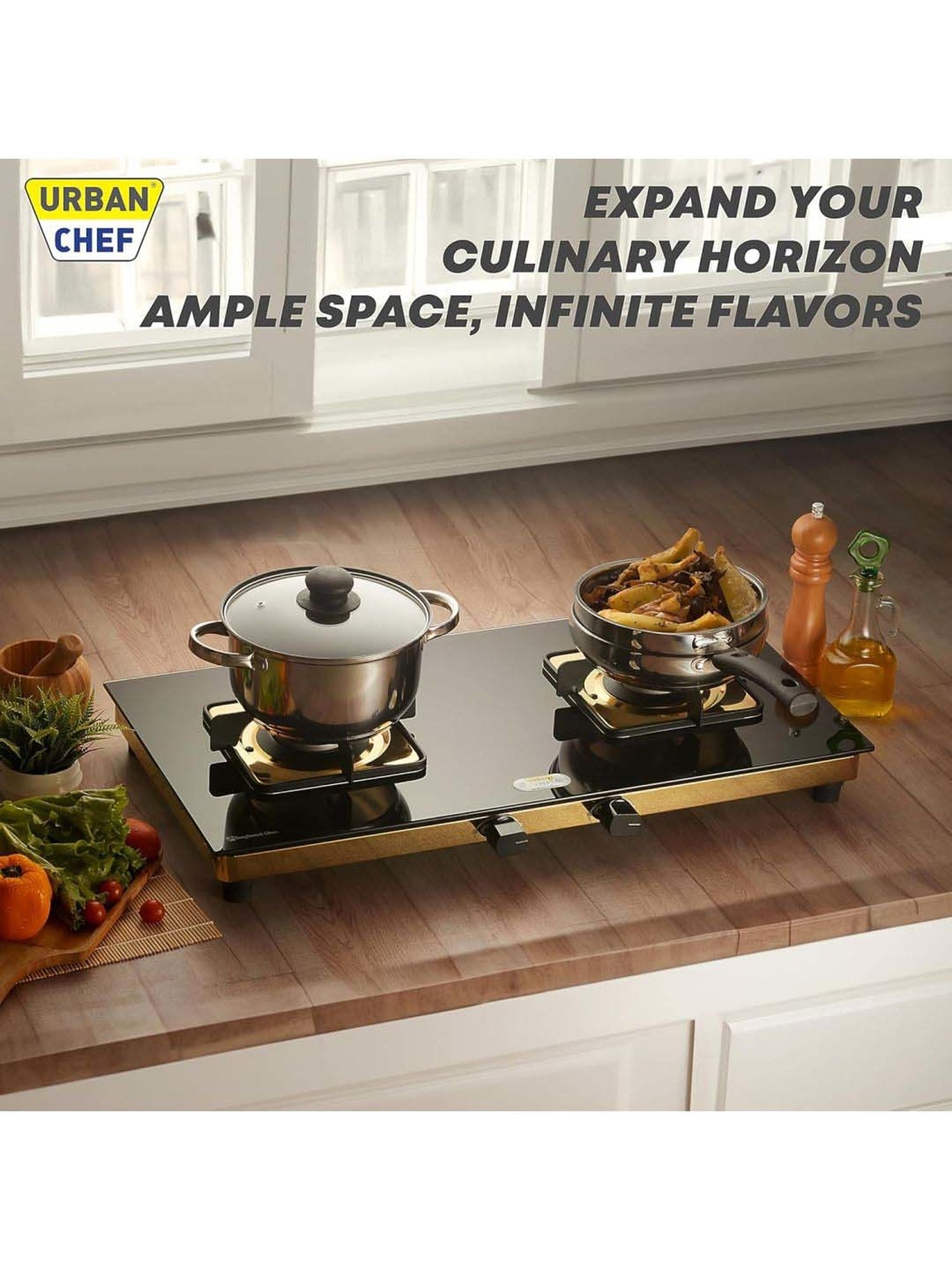 Urban Chef Gas Stove with 2 Burners ( Gold )