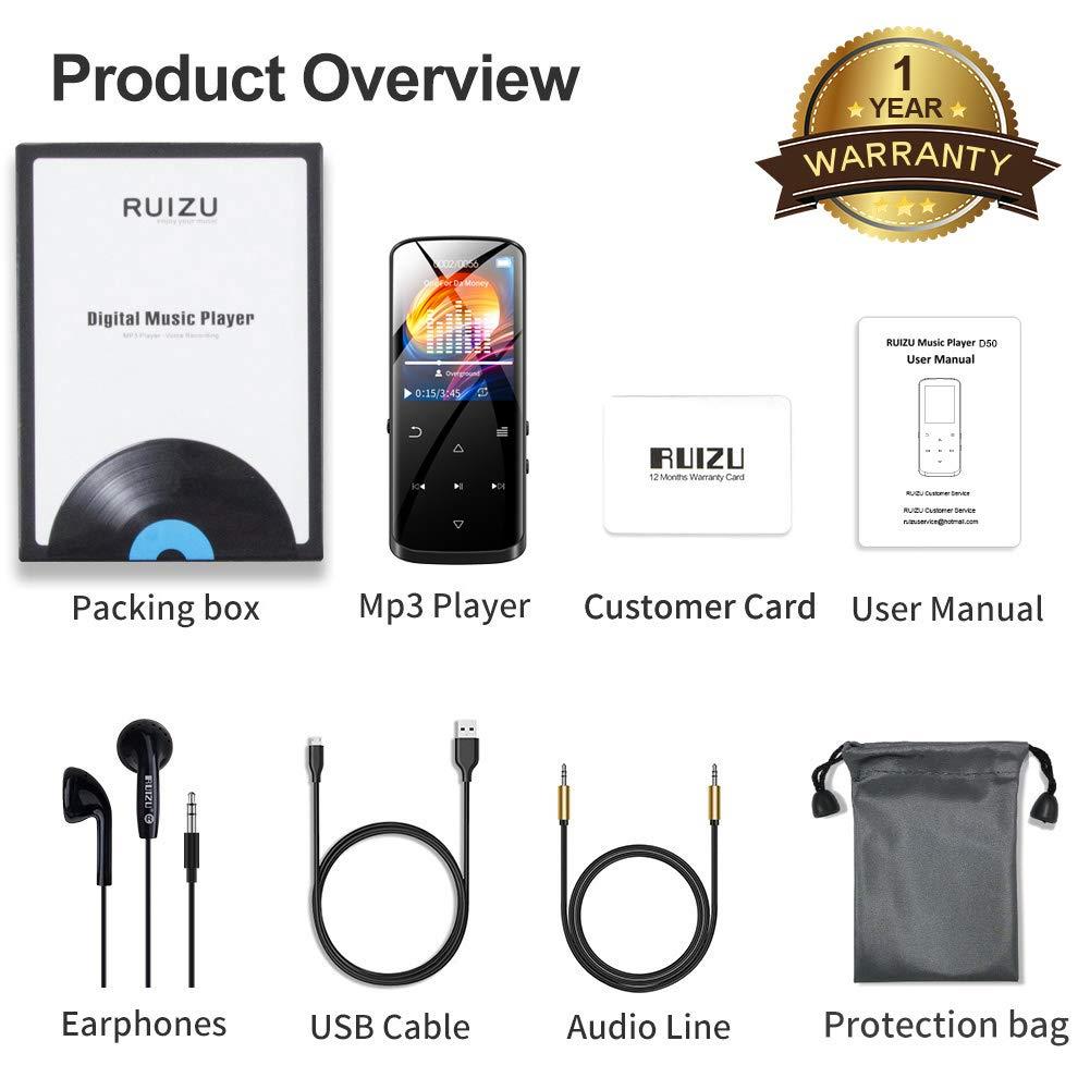 Mp3 Player,16GB Mp3 Player with Bluetooth,Built-in Speaker,Portable HiFi Lossless Sound Music Player with FM Radio Voice Recorder Touch Button with Screen Support up to 128GB(Black)