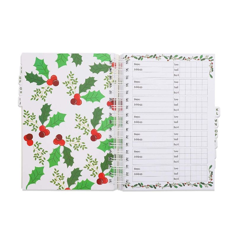 Christmas Spiral Address Card List Book with A-Z Tabs, 6.5x9"