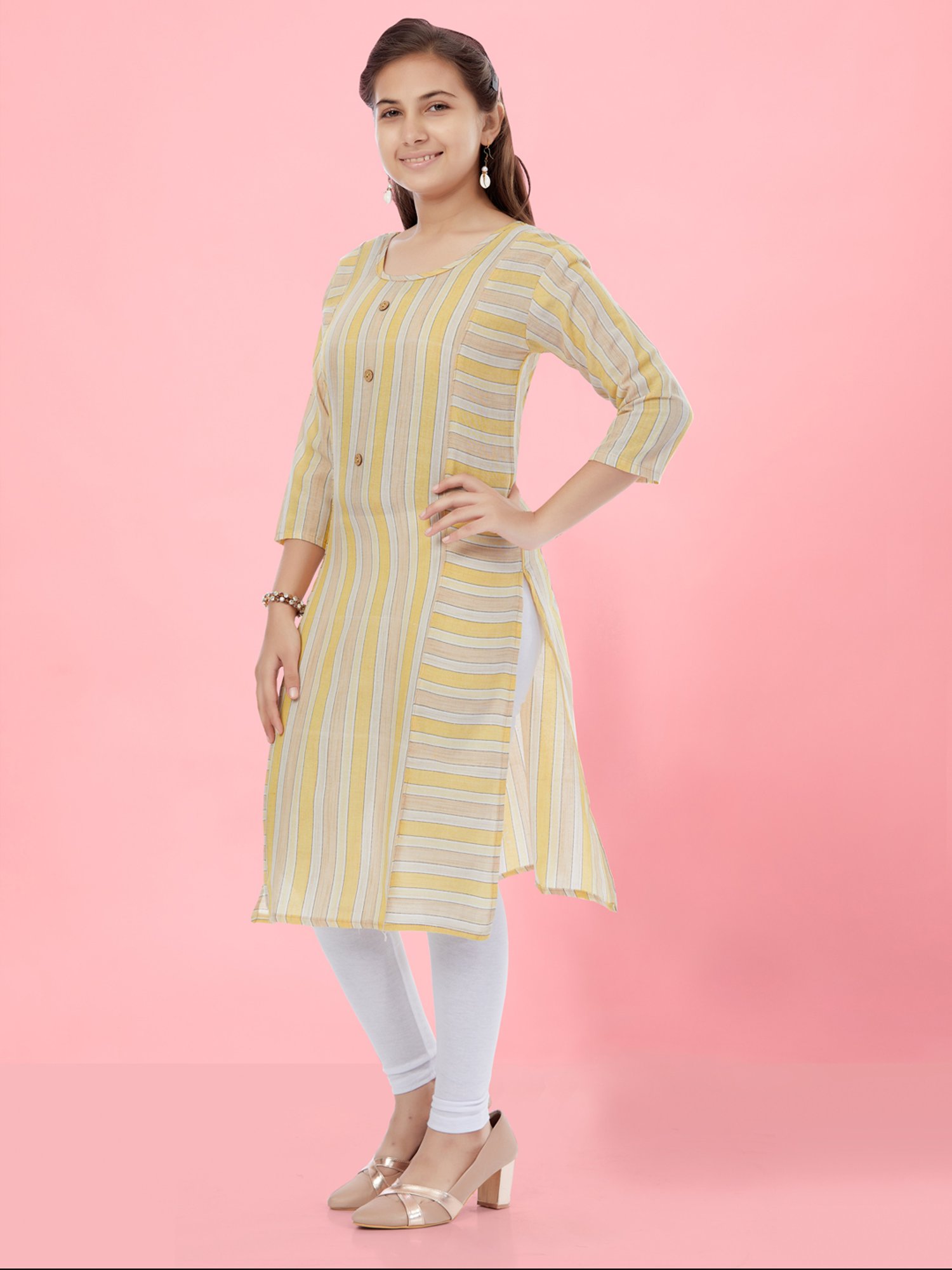 Aarika Kids Yellow & Peach Striped Kurta