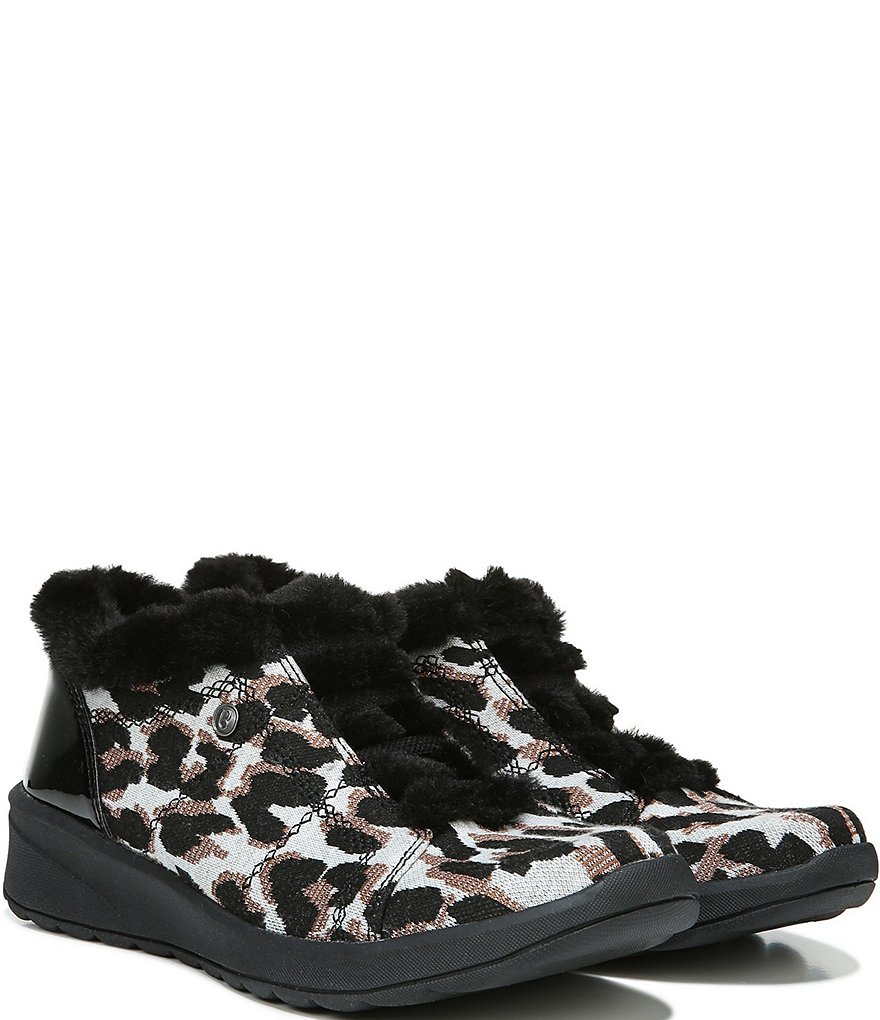 Bzees Premium Golden Leopard Print Faux Fur Lined Washable Wedge Booties