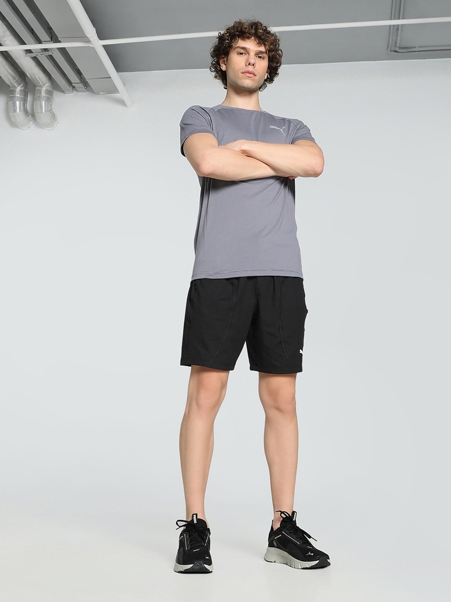 Puma Black Regular Fit Printed Sports Shorts