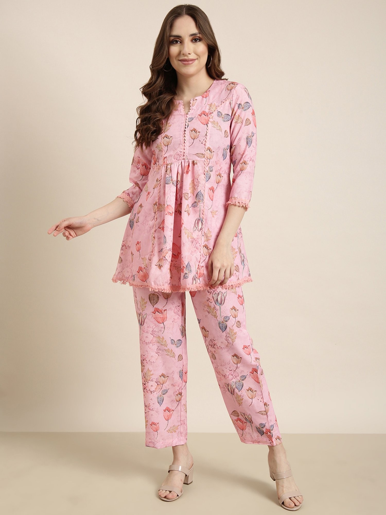 SHOWOFF Pink Cotton Blend Floral Print Co-Ord Set