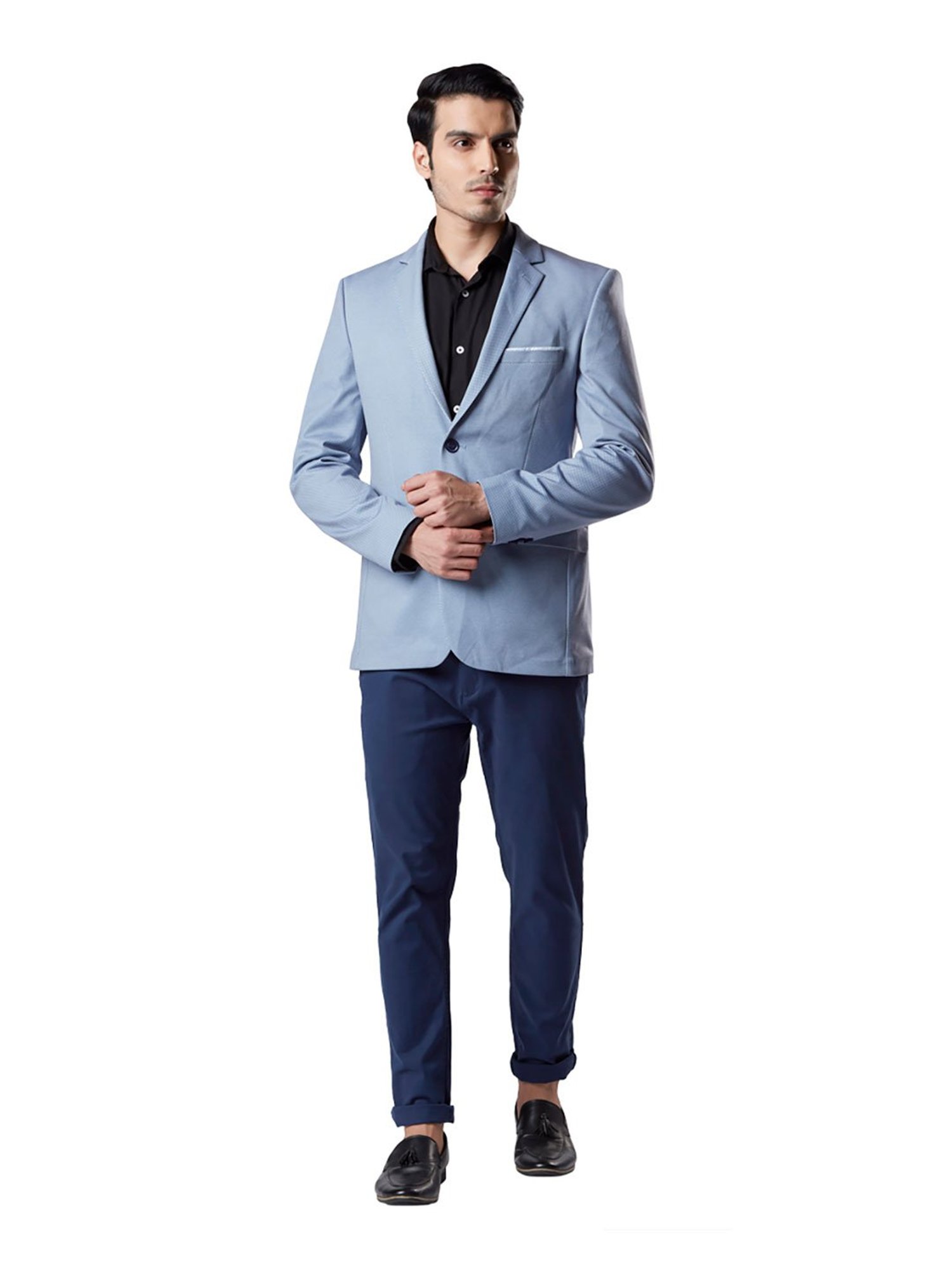 Raymond Medium Blue Self Print Blazer