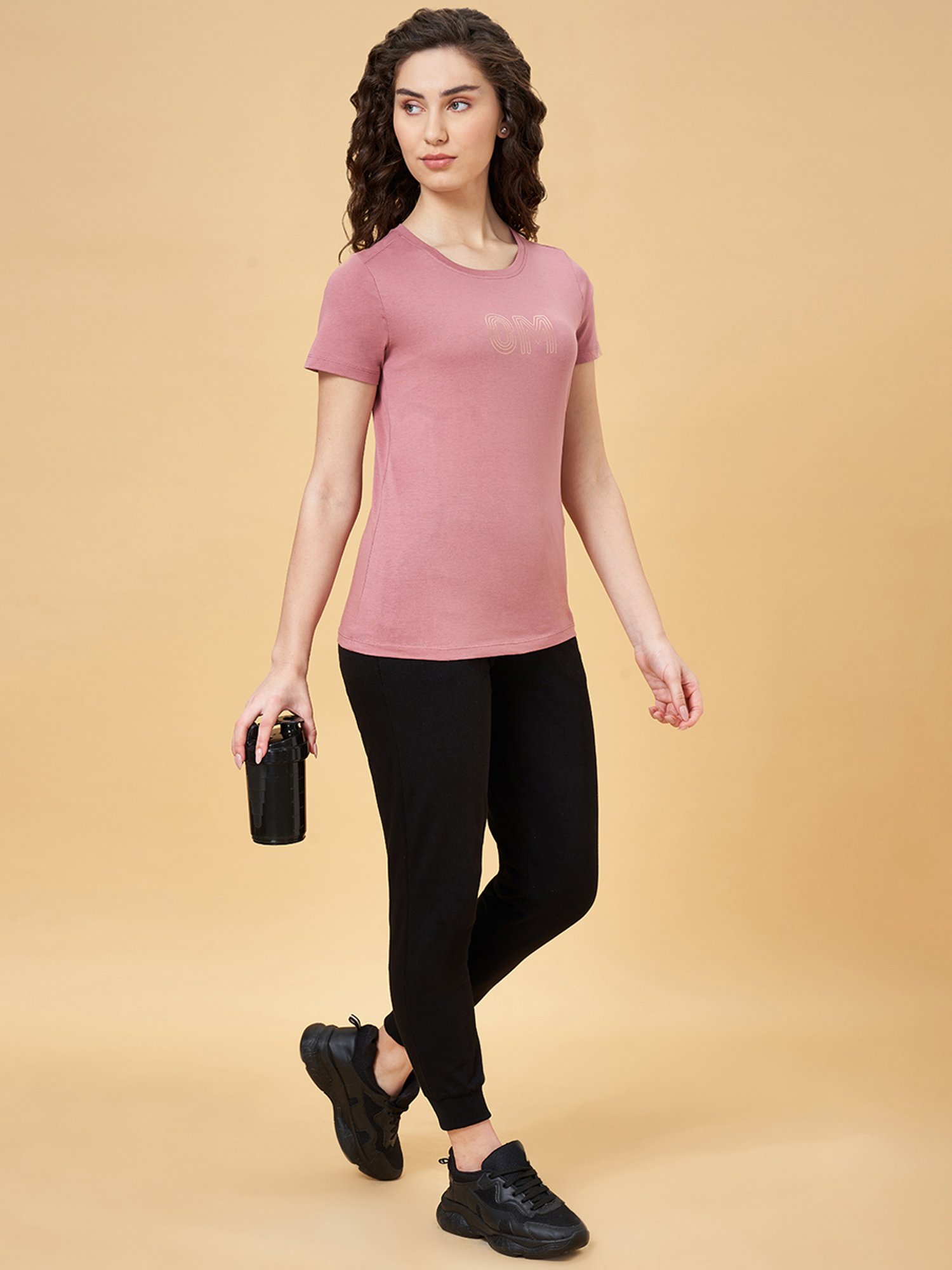 Ajile by Pantaloons Pink Cotton Printed Sports T-Shirt