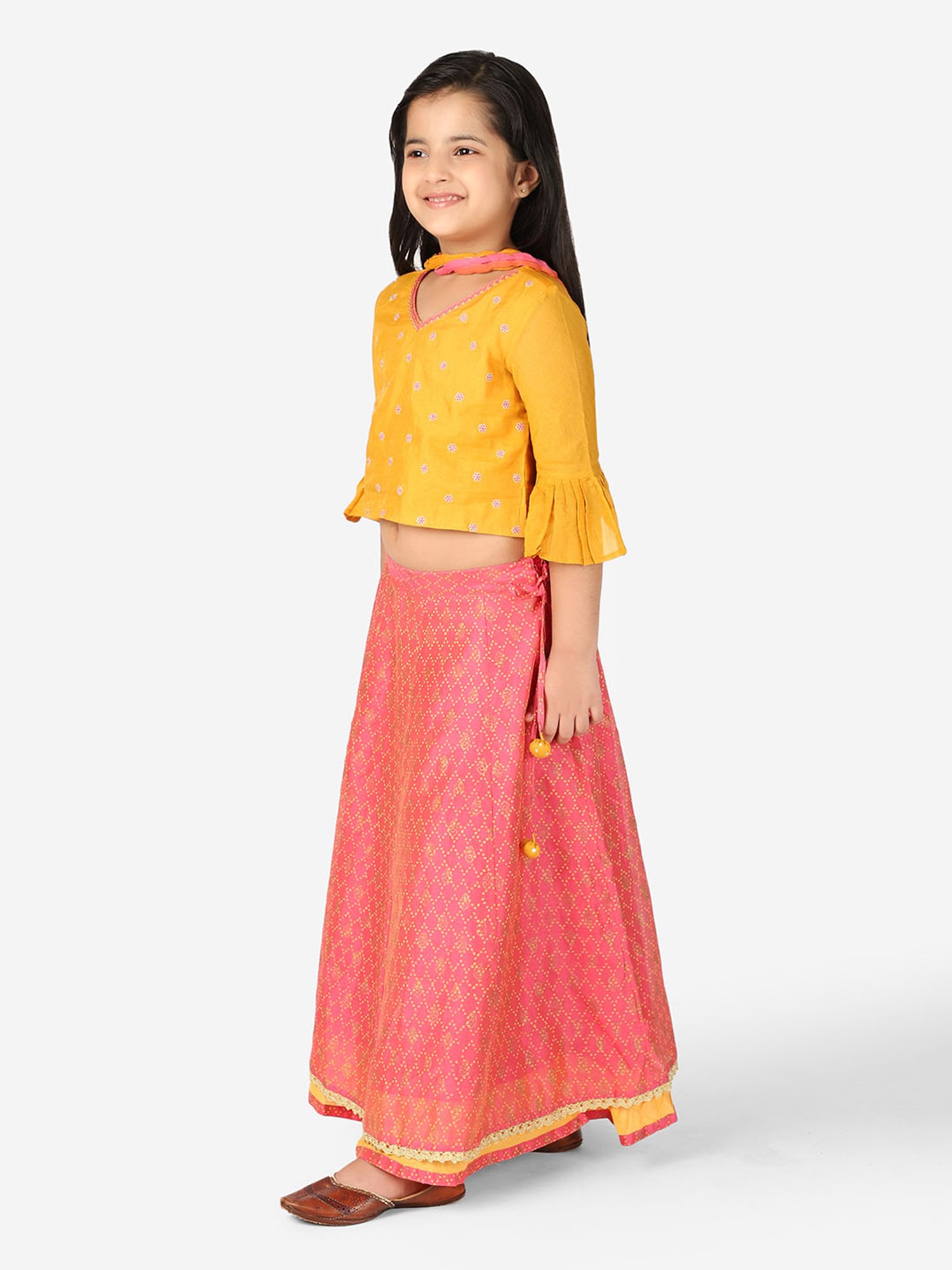 A Little Fable Kids Red & Beige Embellished Lehenga Choli