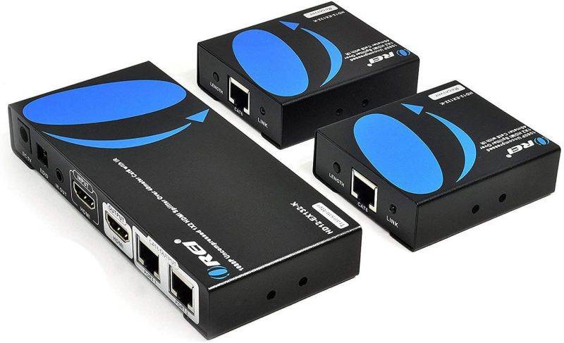 Orei 1x2 HDMI Extender Splitter Over Single Cable by OREI, LAN CAT6/7 1080P with IR Remote EDID Management - Up to 132 Ft - Loop Out - Low Latency (HD12-EX132-K)