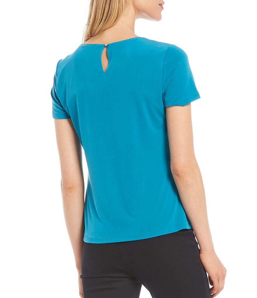 Preston & York Caroline Bow Woven V-Neck 3/4 Sleeve Blouse