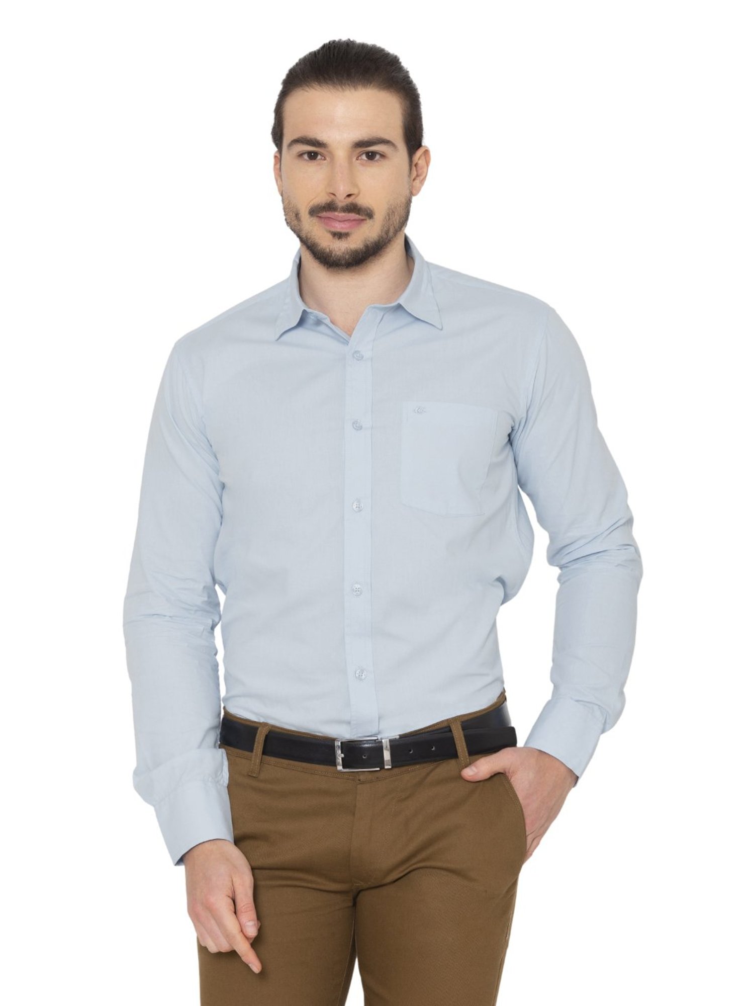 Allen Cooper Blue Cotton Regular Fit Shirts