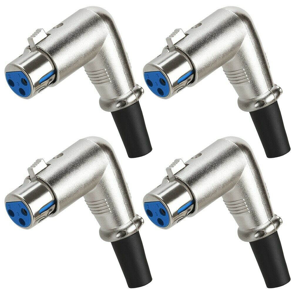 4x XLR 3-Pin Female Right Angle 90 Degree Mic Microphone Audio Adapter Connector