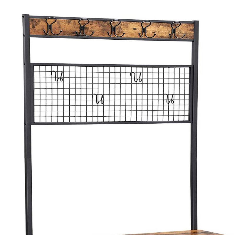 Metal Coat Rack with Wooden Bench Brown and Black - Benzara