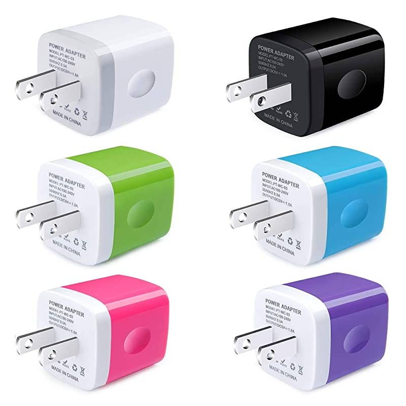 Single USB Port Wall Charger,  1A/5V Wall Plug USB Power Adapter 6 Pack Compatible Phone 11Pro Max XS XR 8 7 6 Plus 5, Samsung Galaxy s10e S10 S9 S8 Plus,Nexus, Moto,G7 V40 V30+, BlackBerry
