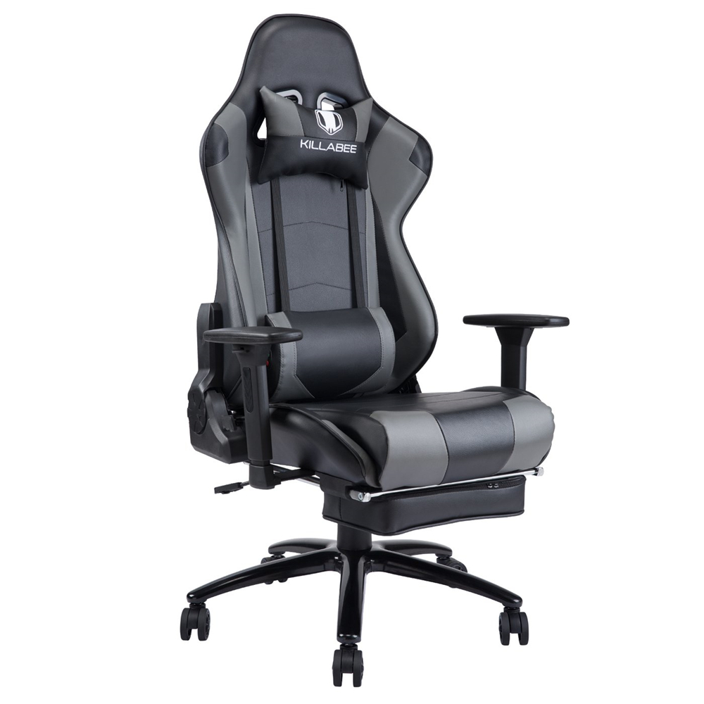 KILLABEE Big and Tall 350lb Massage Gaming Chair Metal Base - Adjustable Massage Lumbar Cushion, Retractable Footrest High Back Ergonomic Leather Racing Computer Desk Executive Office Chair(Blue)