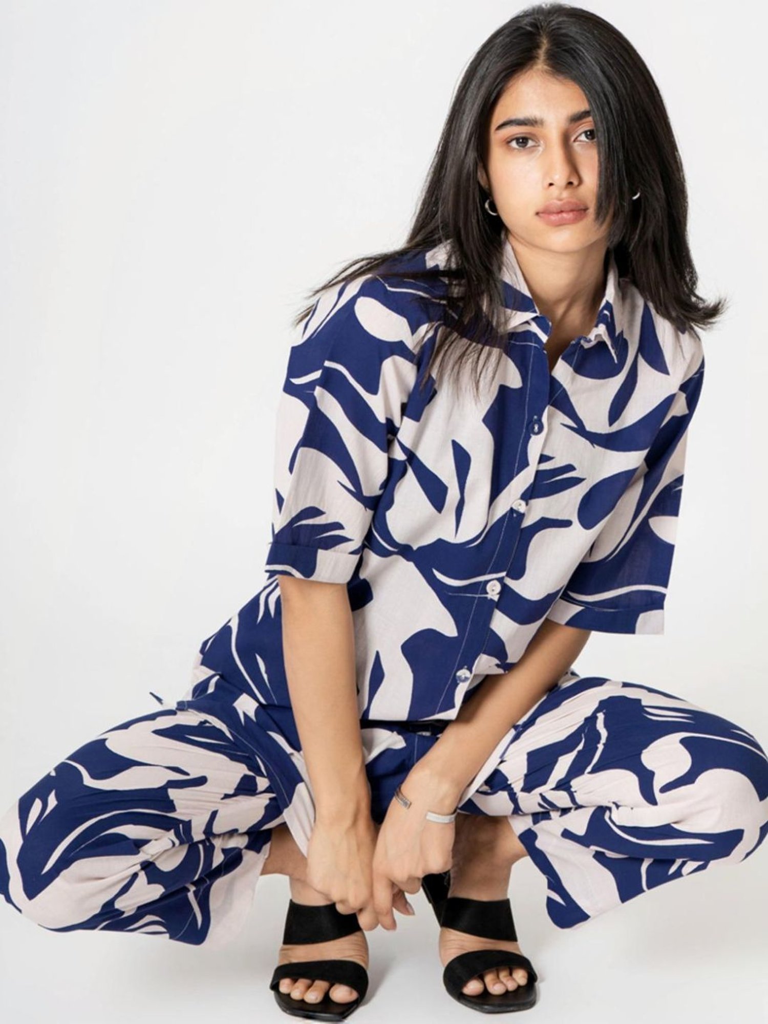 Kameez by Pooja White & Purple Capsule 24 Digital Print Cotton Shirt and Pant Co-ord Set