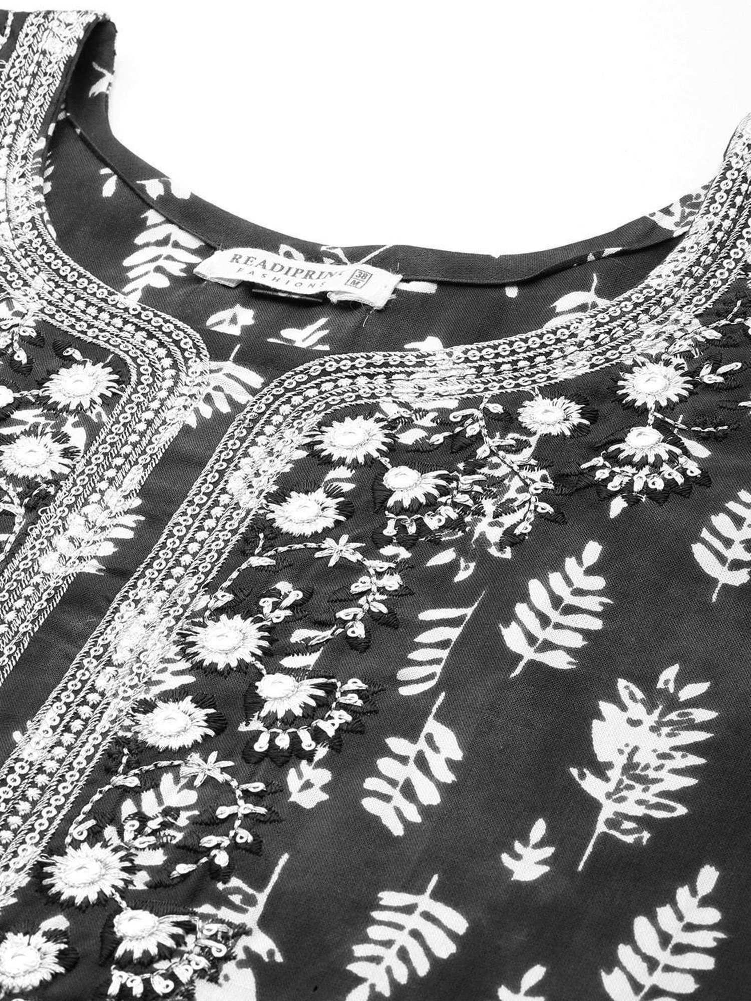 READIPRINT FASHIONS Black Floral Print Kurta Pant Set