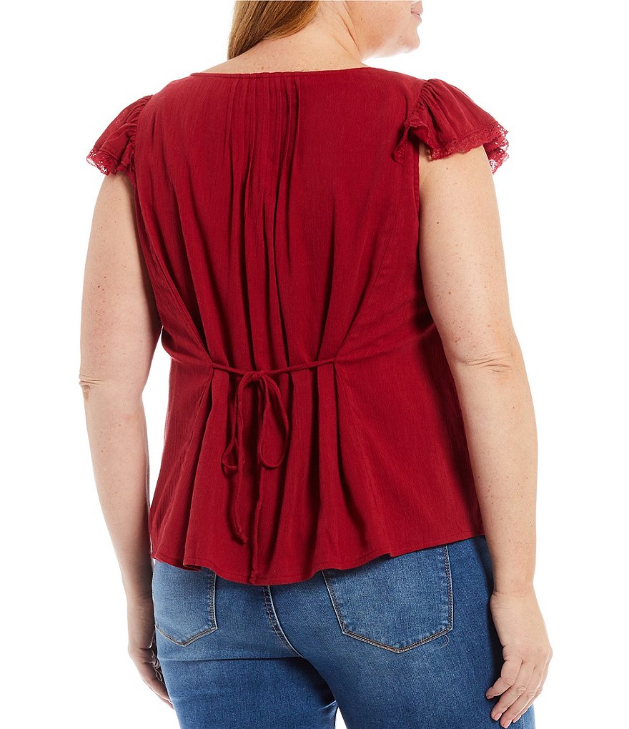 Jessica Simpson Plus Size Allan Square Neck Ruffle Cap Sleeve Pintuck Detail Top