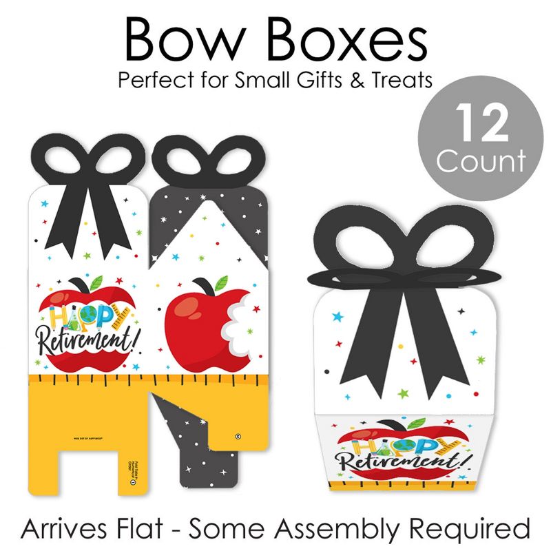 Big Dot of Happiness Teacher Retirement - Square Favor Gift Boxes - Happy Retirement Party Bow Boxes - Set of 12