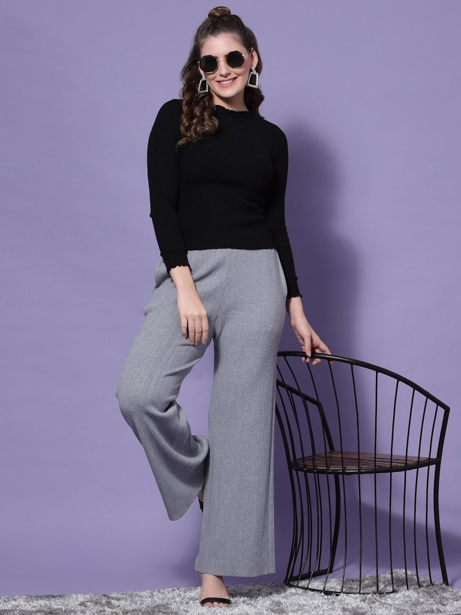 Mafadeny Grey Mid Rise Palazzos