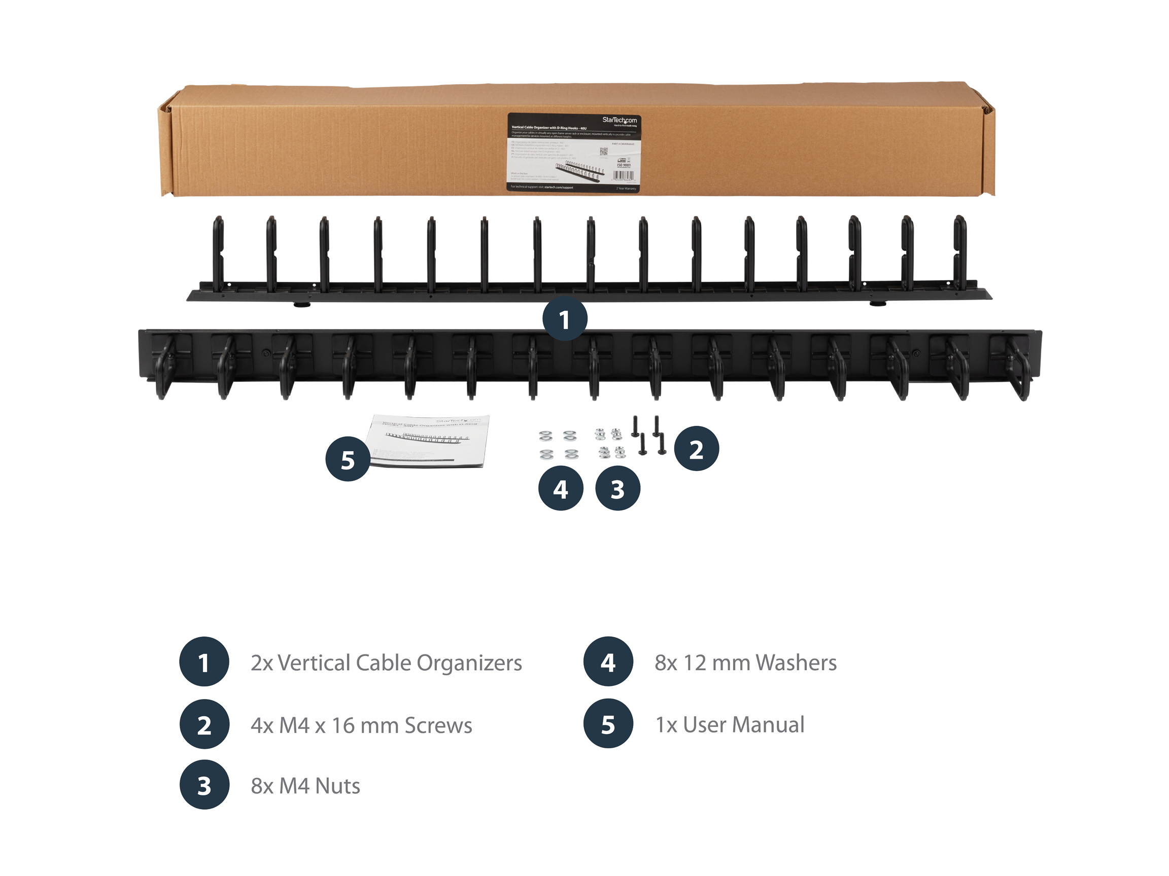 StarTech.com CMVER40UD Vertical Cable Organizer with D-Ring Hooks - 0U - 6 ft.
