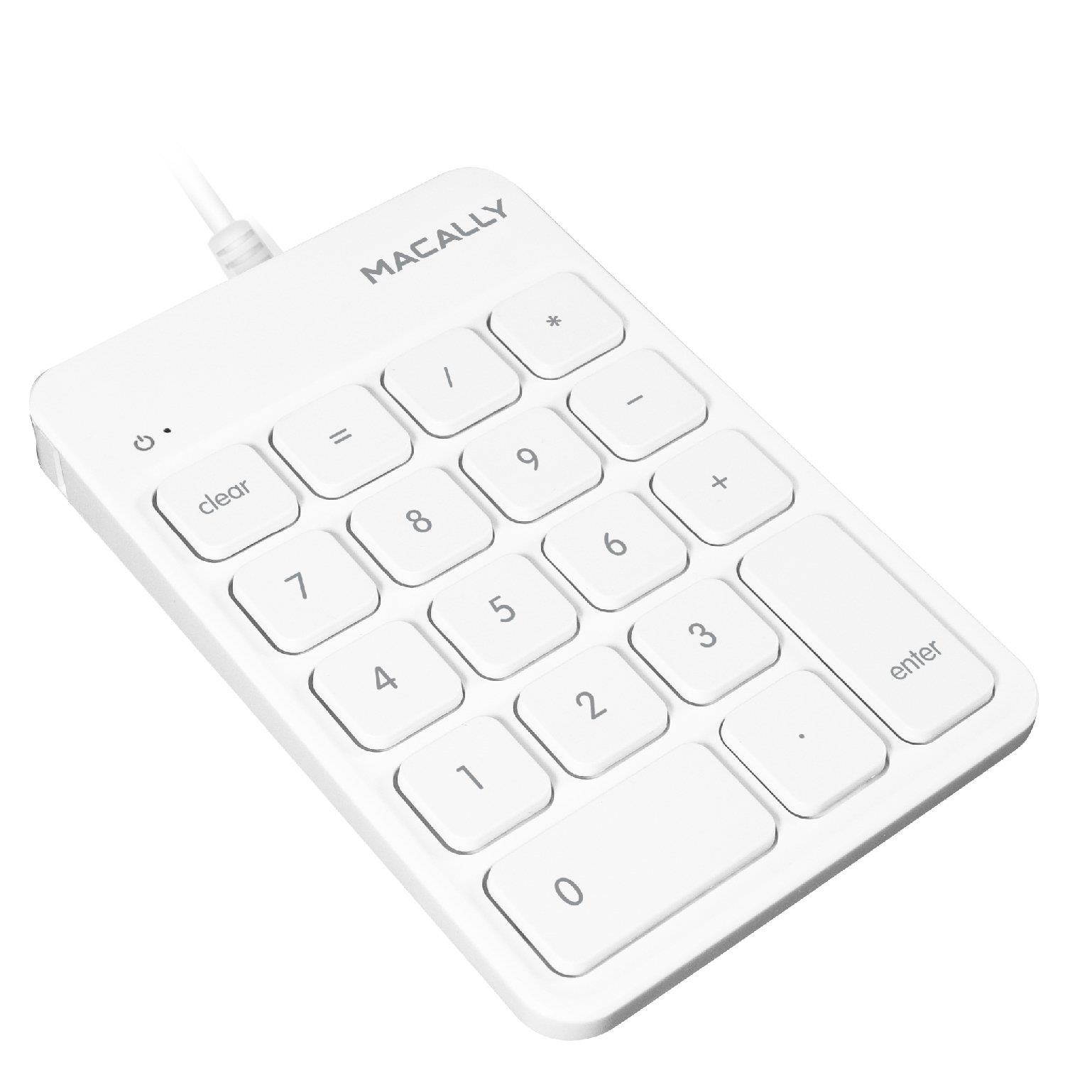Macally Wired USB Numeric Keypad Keyboard for Laptop, Apple Mac iMac MacBook Pro/Air, Windows PC, or Desktop Computer with 5 Foot Cable & 18 Key Slim Number Pad Numerical Numpad - White (NUMKEY)