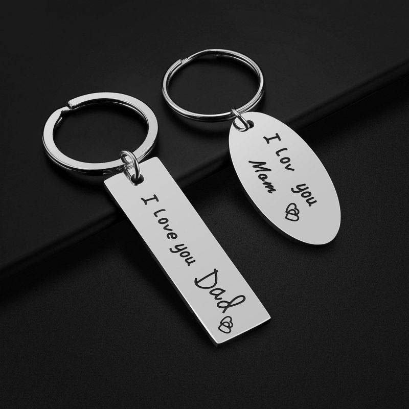 Mom Dad Gifts Keychain Set - 2PCS I Love You Keychain for Dad and Mom, Mother's Day Father's Day Gifts from Daughter Son for Birthday, Stainless Steel Jewelry for Mother and Father (Mom-Dad-Keychain)