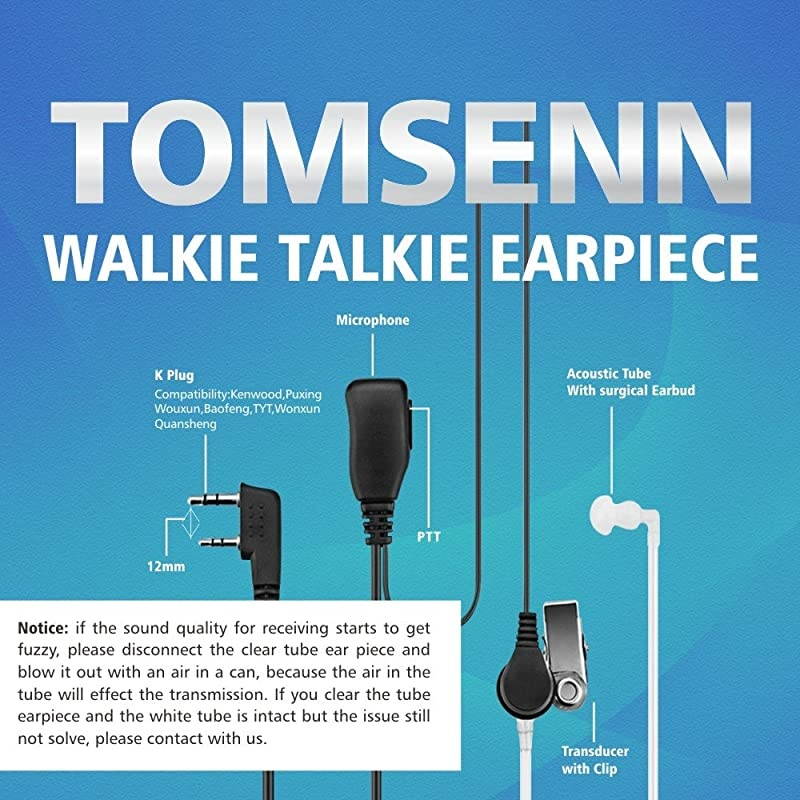 2Pin Covert Acoustic Tube Walkie Talkie Earpiece Two Way Radio Earpiece with a PTT Mic Compatible with Walkie Talkie Headset Brands Kenwood Puxing Wouxun Baofeng Pack of 2
