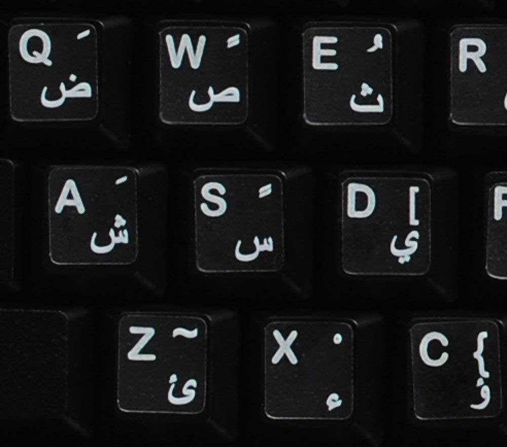 ARABIC STICKERS FOR KEYBOARD WITH WHITE LETTERS TRANSPARENT FOR COMPUTER LAPTOPS DESKTOP