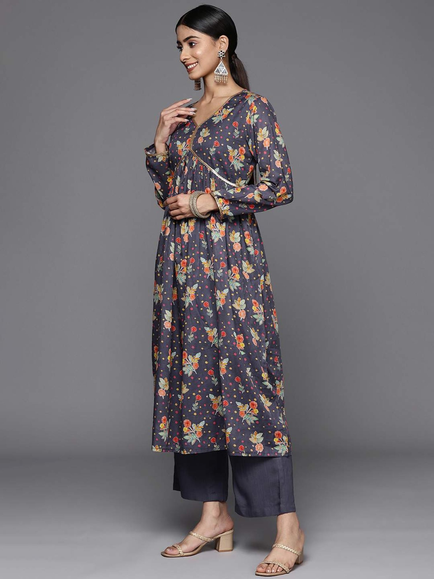Varanga Blue Cotton Printed Kurta Pant Set With Dupatta