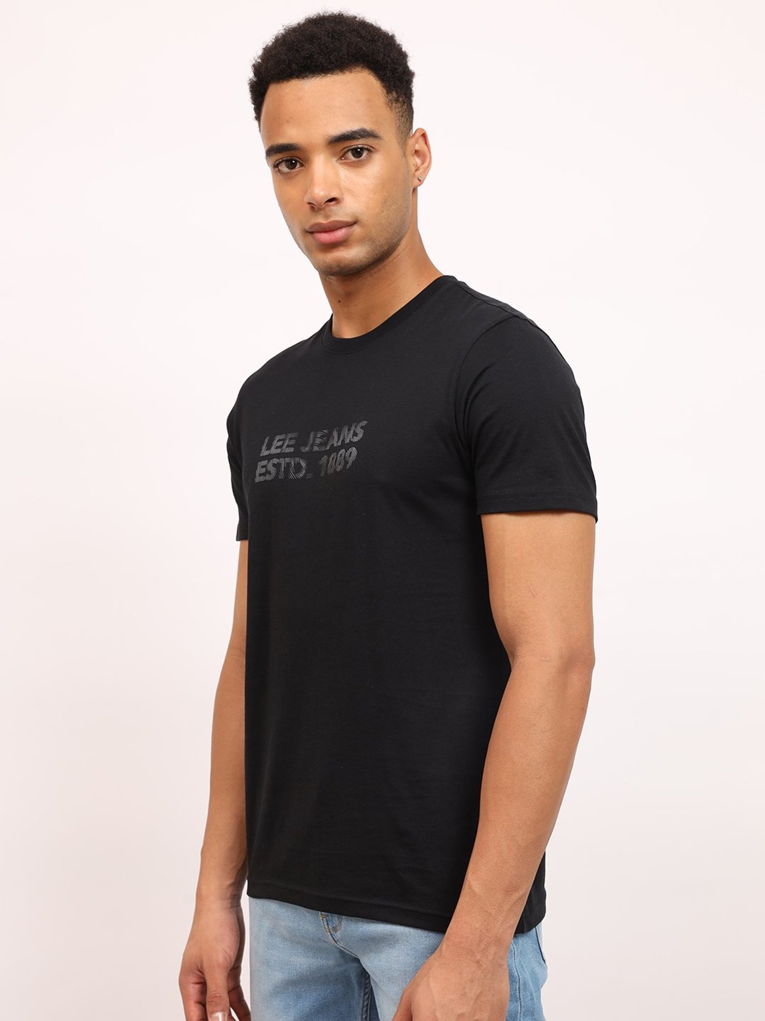 Lee Black Slim Fit Printed Crew T-Shirt