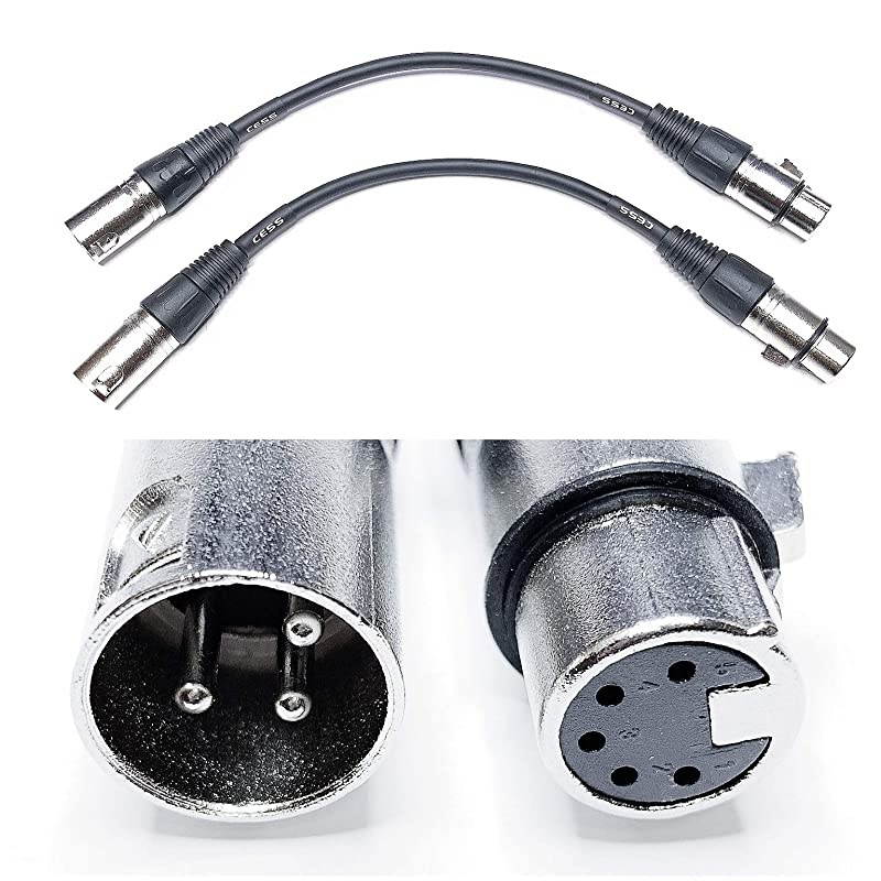 XLR3M To XLR5F DMX512 Adaptor Cable - 3-Pin Male XLR To 5-Pin Female XLR DMX Turnaround 6 Inches - 2 Pack