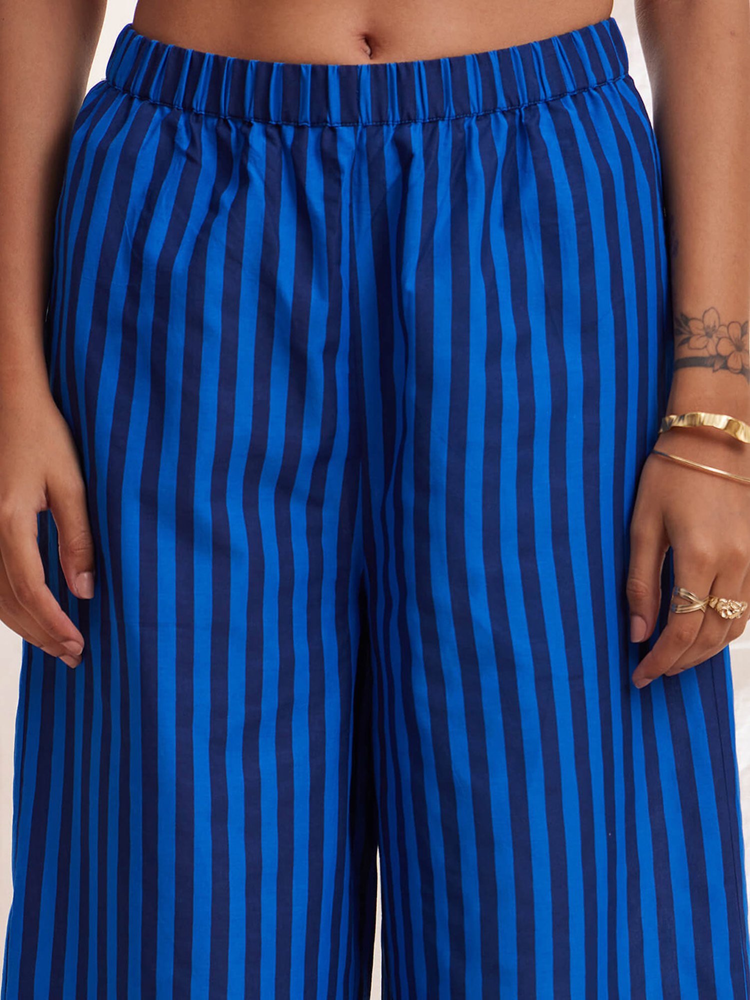 Pink Fort Blue Cotton Printed Kurta Pant Set